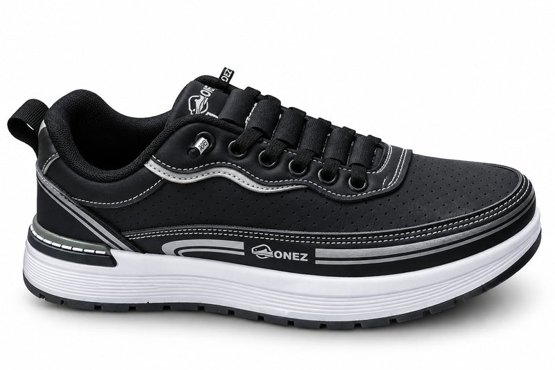 Black Casual Sneakers with Cushioned Sole – Stylish Everyday Shoes