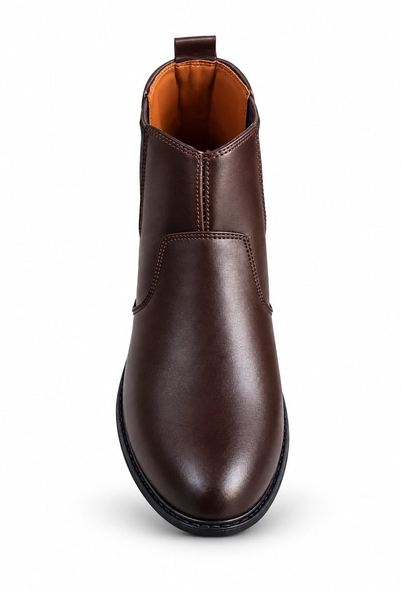 Men Ankle Long Brown Boots – Stylish Slip-On Casual Boots with Comfortable Fit, Classic Design & Durable Sole