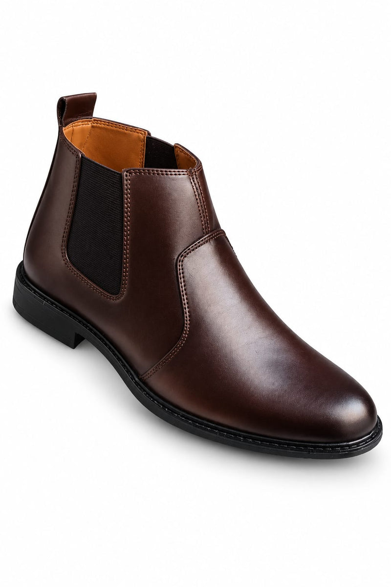 Men Ankle Long Brown Boots – Stylish Slip-On Casual Boots with Comfortable Fit, Classic Design & Durable Sole