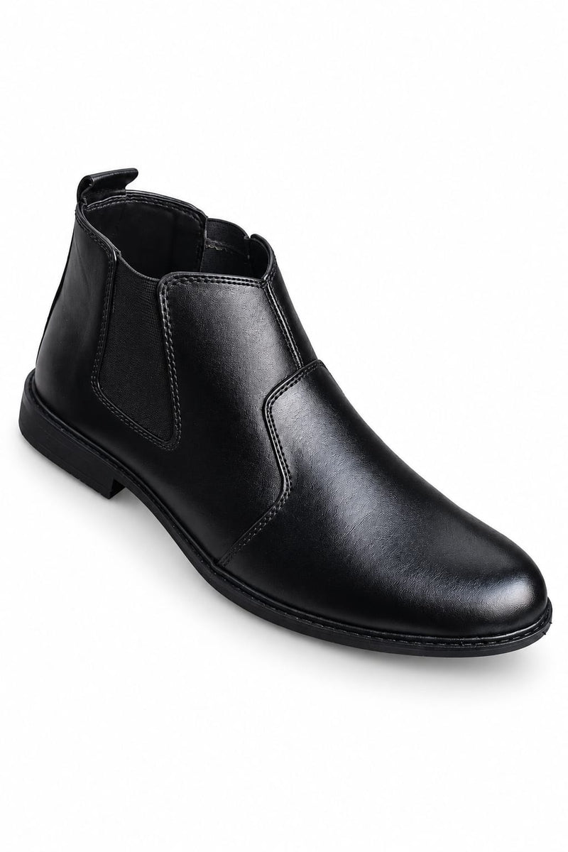 Men Ankle Long Black Boots – Classic Slip-On Ankle Shoes with Stylish Design, Comfortable Fit & Durable Sole