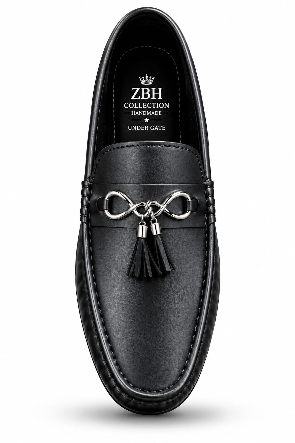 Men's Black Loafers – Elegant Slip-On Casual & Office Shoes with Metal Ornament and Tassel Detail
