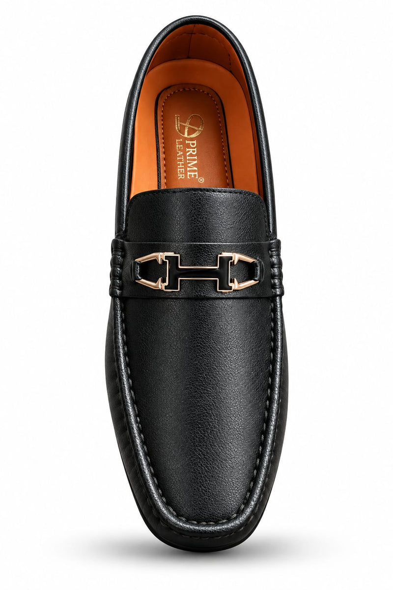 Men's Black Loafers – Classic Slip-On Dress Shoes with Elegant Metal Detail, Comfortable Fit & Stylish Design