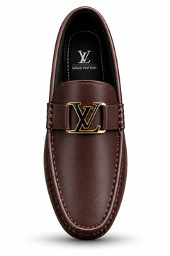 Men's Brown Luxury Loafers – Elegant Slip-On Dress Shoes with Gold-Tone Metal Accent, Classic Design & Comfortable Fit