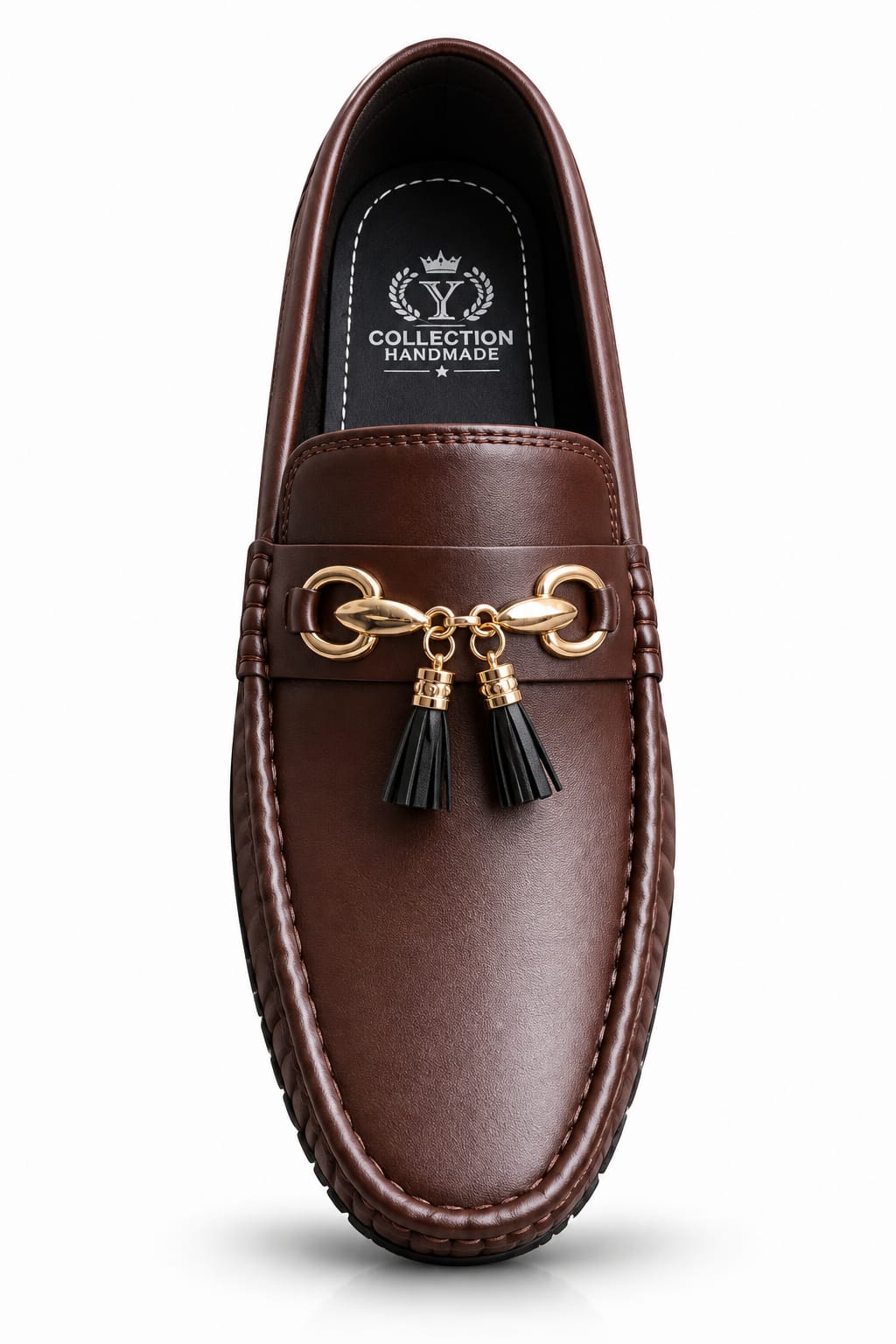 Men's Black Loafers – Elegant Slip-On Casual & Office Shoes with Metal Ornament and Tassel Detail