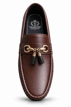 Men's Black Loafers – Elegant Slip-On Casual & Office Shoes with Metal Ornament and Tassel Detail