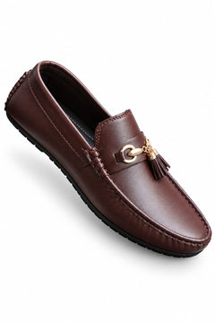 Men's Black Loafers – Elegant Slip-On Casual & Office Shoes with Metal Ornament and Tassel Detail