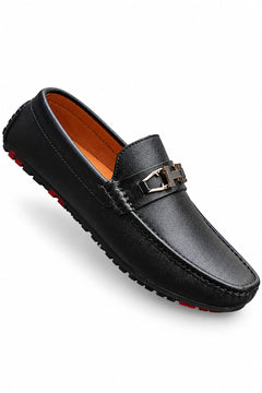 Men's Black Loafers – Classic Slip-On Dress Shoes with Elegant Metal Detail, Comfortable Fit & Stylish Design