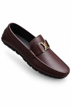 Men's Brown Luxury Loafers – Elegant Slip-On Dress Shoes with Gold-Tone Metal Accent, Classic Design & Comfortable Fit