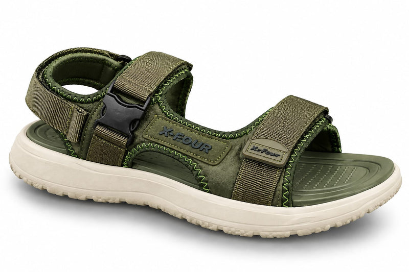 Men's Olive Green Adjustable Sport Sandals – Outdoor Strappy Sandals with Cushioned Footbed