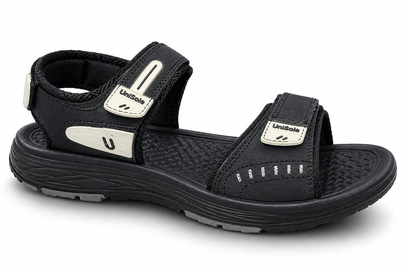 Men's Black Comfort Sandals | Adjustable Strap Casual Walking Sandals | Lightweight Anti-Slip Outdoor Sandals for Men