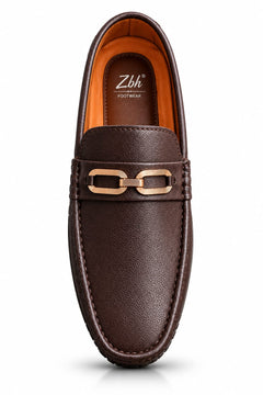 Men's Premium Brown Leather Loafers with Metallic Buckle – Stylish Slip-On Formal & Casual Shoes