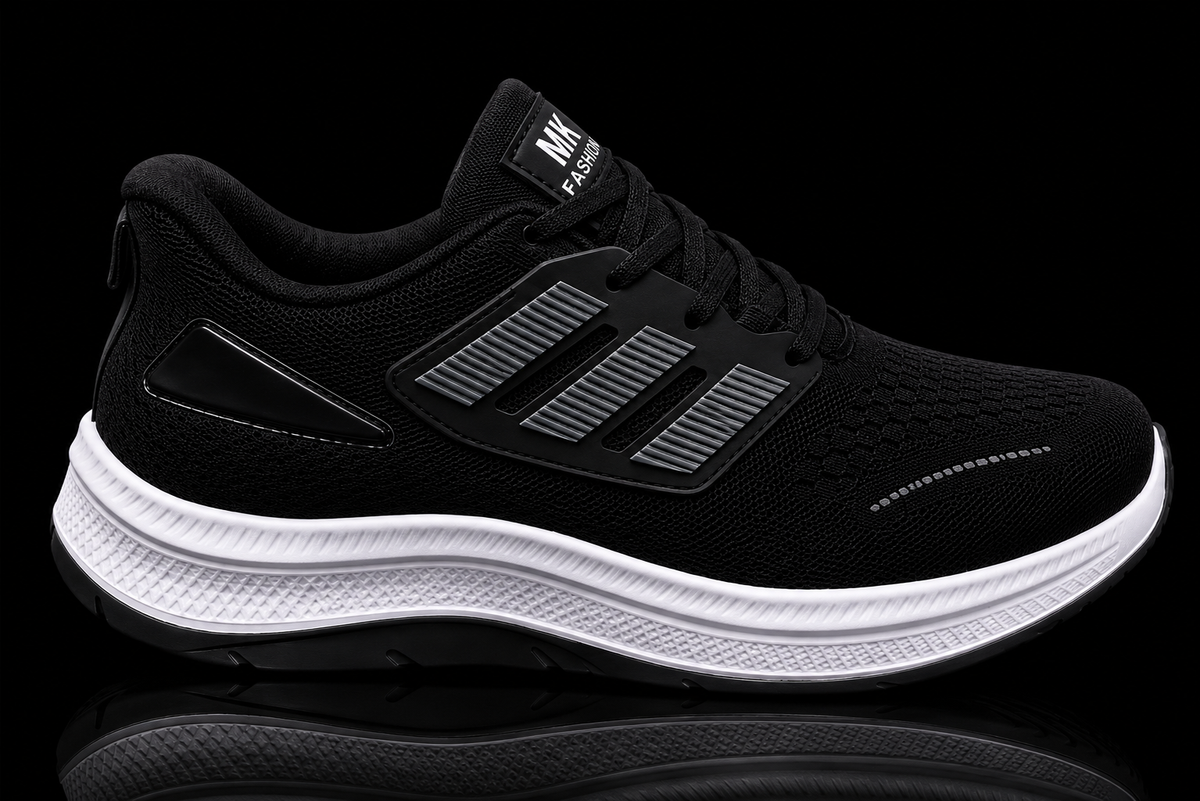 Men's Black & White Lightweight Running Shoes – Cushioned Sports Sneakers