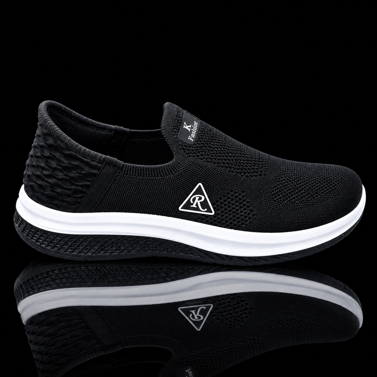 Men's Black & White Slip-On Sports Shoes – Lightweight Casual Sneakers