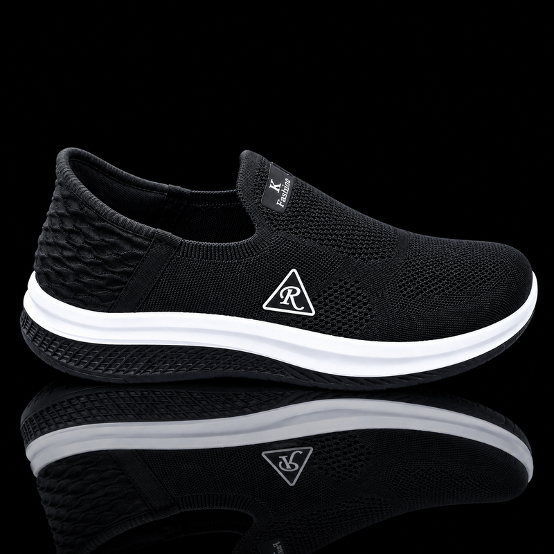 Men's Black & White Slip-On Sports Shoes – Lightweight Casual Sneakers